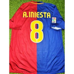 Iniesta Barcelona TREBLE SEASON 2008 2009 Home Soccer Jersey Shirt L